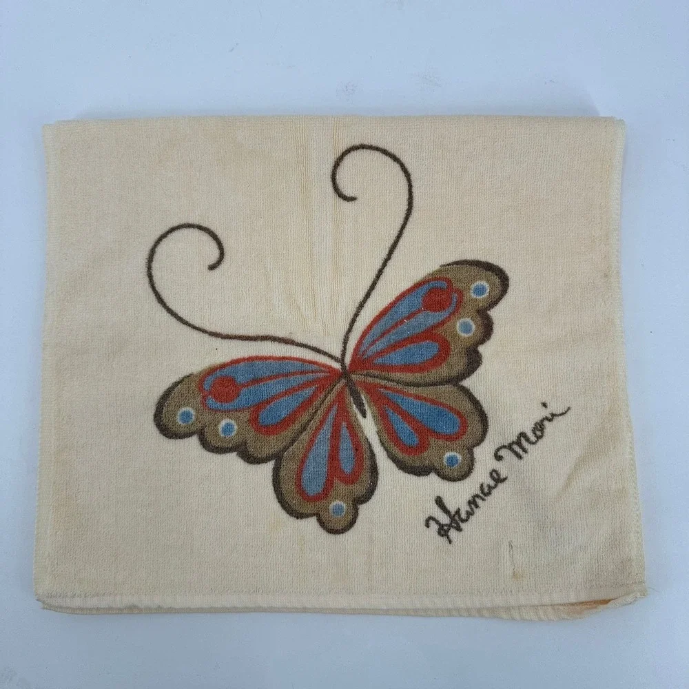 Vintage 1975 Hanae Mori for Martex Butterfly Bath and Hand Towel Set Boho Kitsch